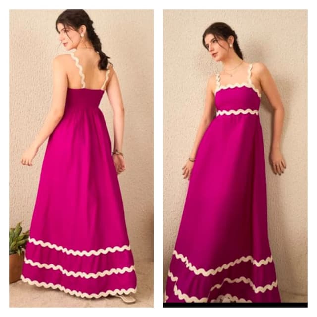 Magenta and cream Maxi Dress