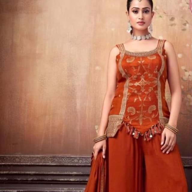 Burnt Orange, Gold Kurta with Palazzo Pants
