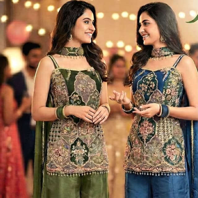 Green, Blue, Beige, Pink, Gold Kurti with Palazzo Pants