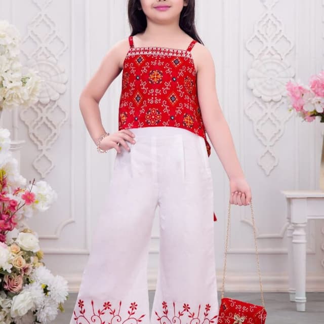 Red and White Top and Palazzo Pants Set
