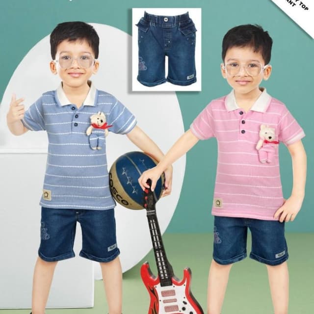 Blue, Pink, White T-shirt and Shorts Set