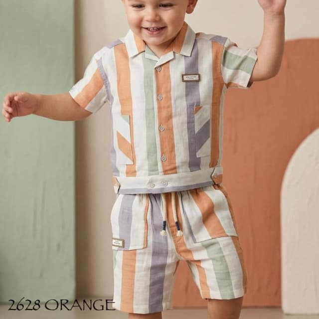 Orange, Lavender, Mint Green, White Shorts Set