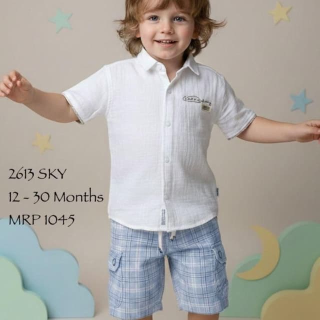 White, Blue, Light Blue, White Shirt and Shorts Set