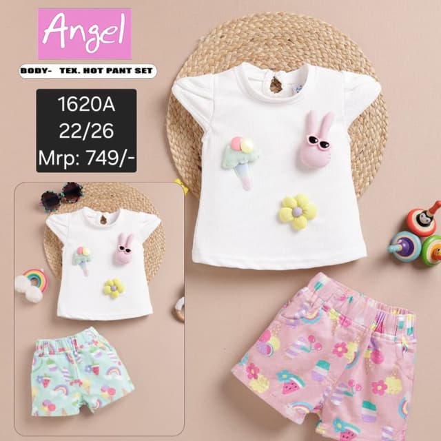White, Pink, Pastel Blue, Yellow, Green Top and Shorts Set