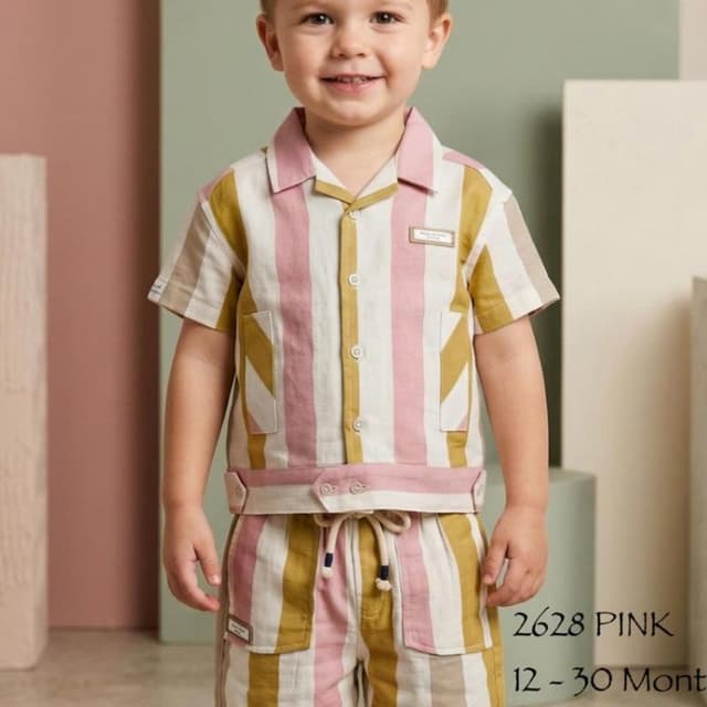 Pink, Mustard Yellow, Beige, White Shorts Set