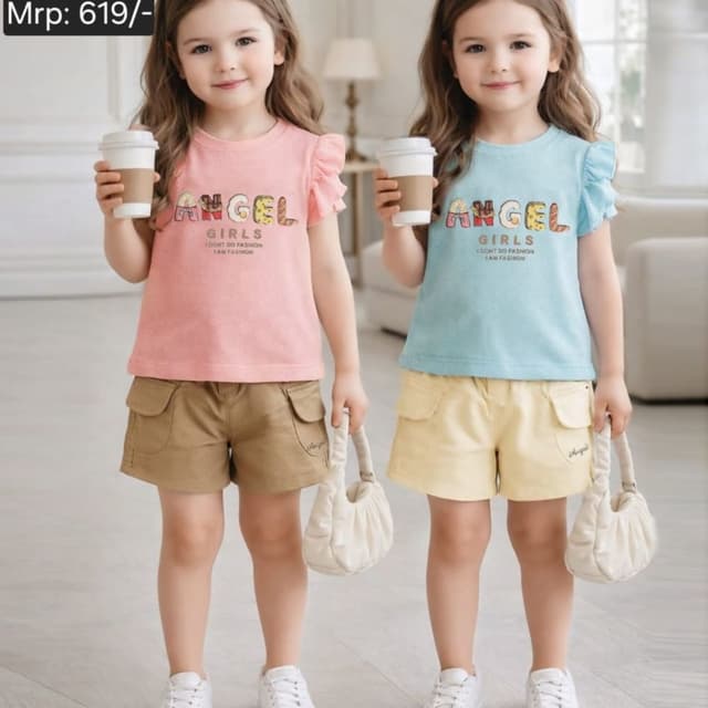 Pink, Light Blue, Khaki, Yellow T-shirt and Shorts Set