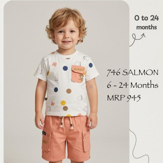 White, Coral, Blue, Brown, Yellow T-shirt and Shorts Set