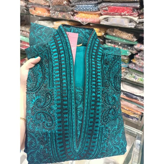 Teal and Black Kurta or Sherwani
