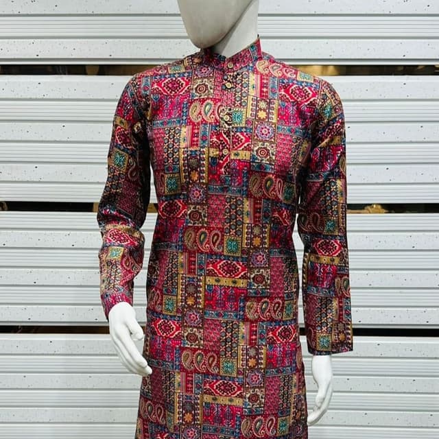 Red, Yellow, Blue, Teal, Gold Kurta