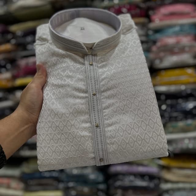 White, Silver Kurta