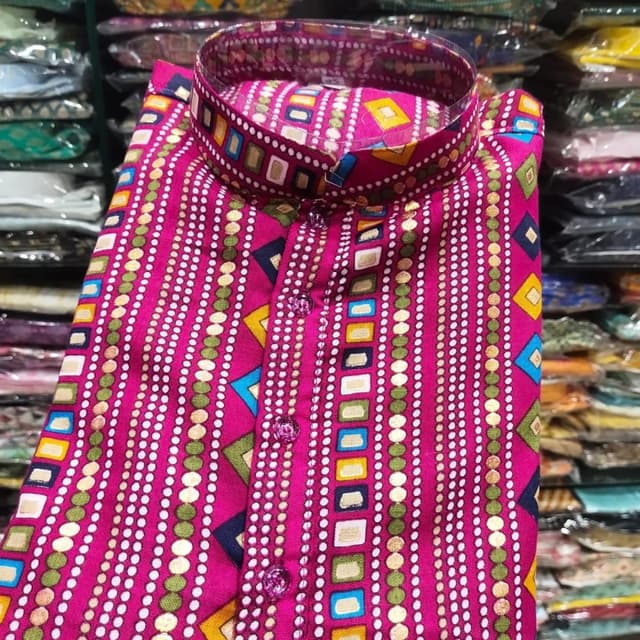 Magenta with multi-colored geometric patterns (blue, yellow, green, white, gold) Kurta