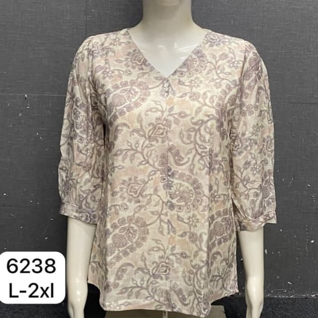 Cream with muted purple and blush pink floral and paisley print Kurti Top