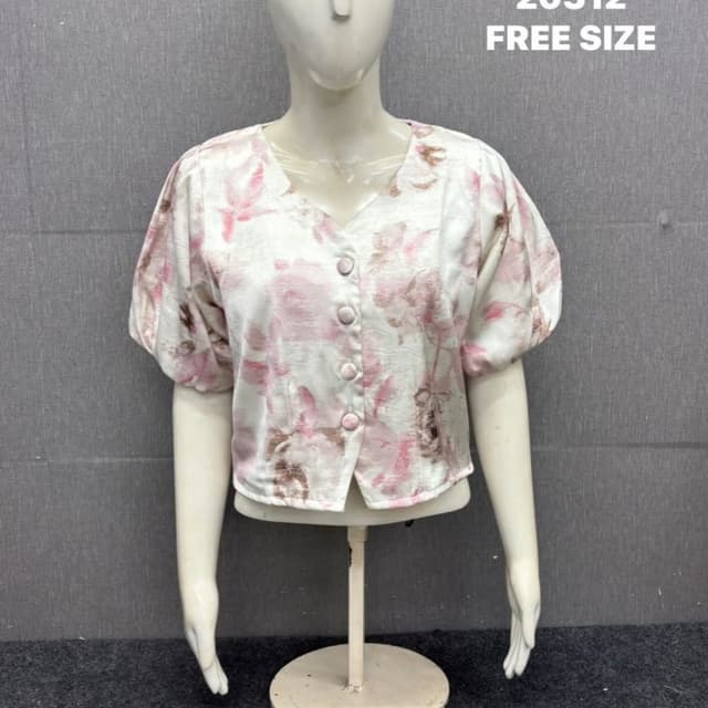 White, Pink, Brown Blouse