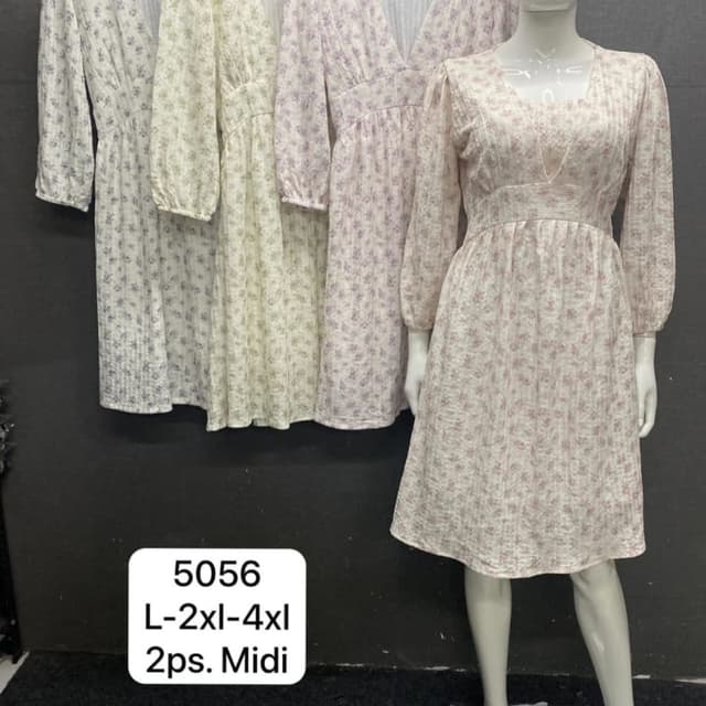 Pastel floral prints (white, light purple, light green, light blue) Midi Dress