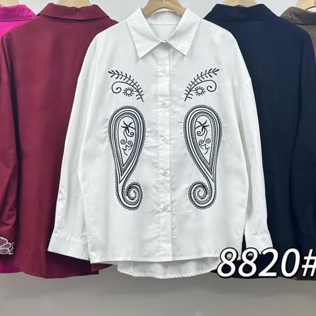 White with black embroidery Shirt