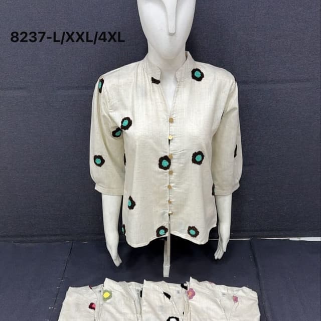 Off-white with black and turquoise floral embroidery Shirt