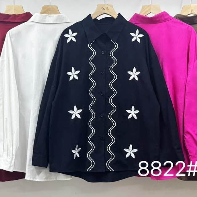 Black with white floral embroidery Shirt