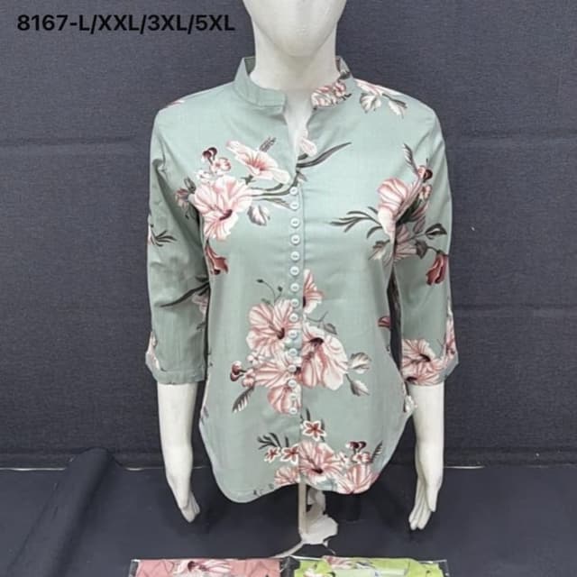 Pale Green with Pink and White Floral Print Shirt