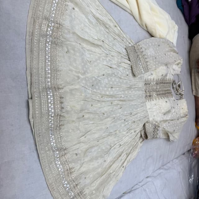 Off-white, Cream, Silver Anarkali Suit