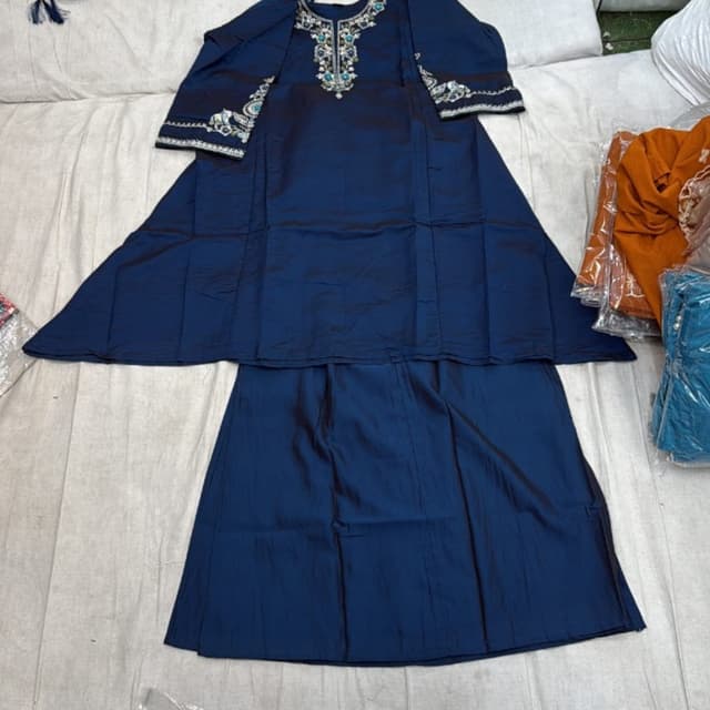 Deep Blue with hints of White and Teal Salwar Kameez