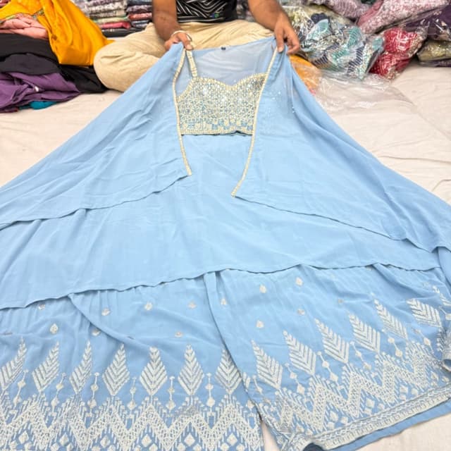 Sky Blue with Silver embellishments Lehenga Choli with Jacket