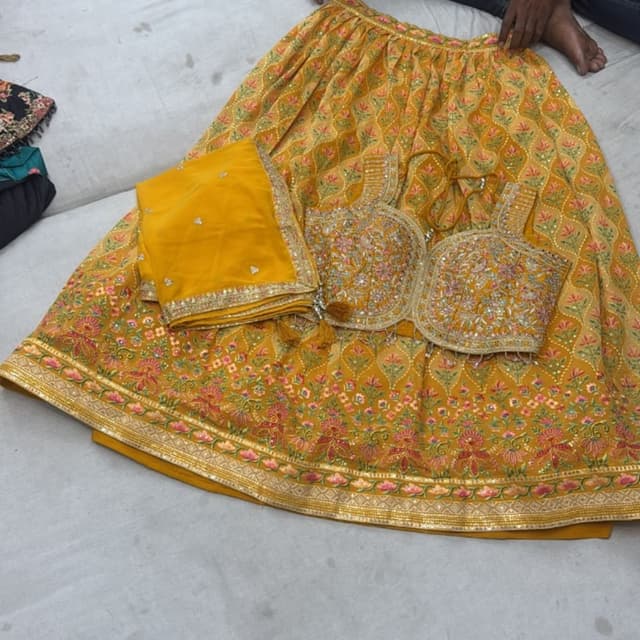 Yellow, Mustard, Pink, Green, Gold Lehenga Choli