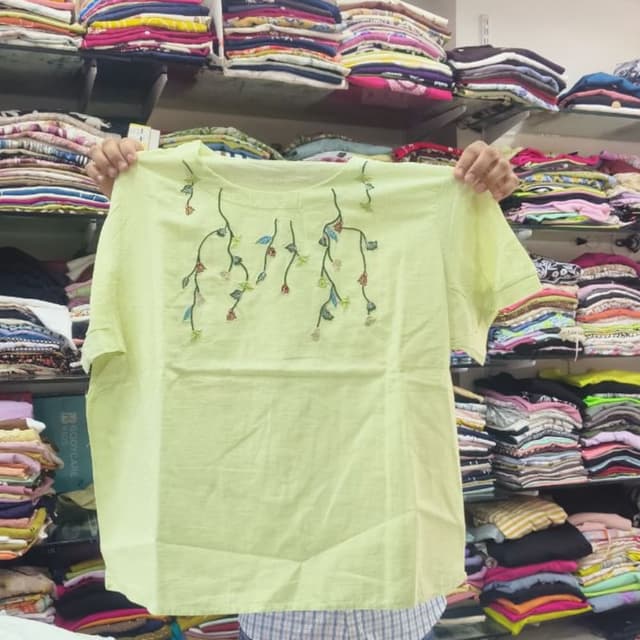 Light Yellow with multicolored floral embroidery Top