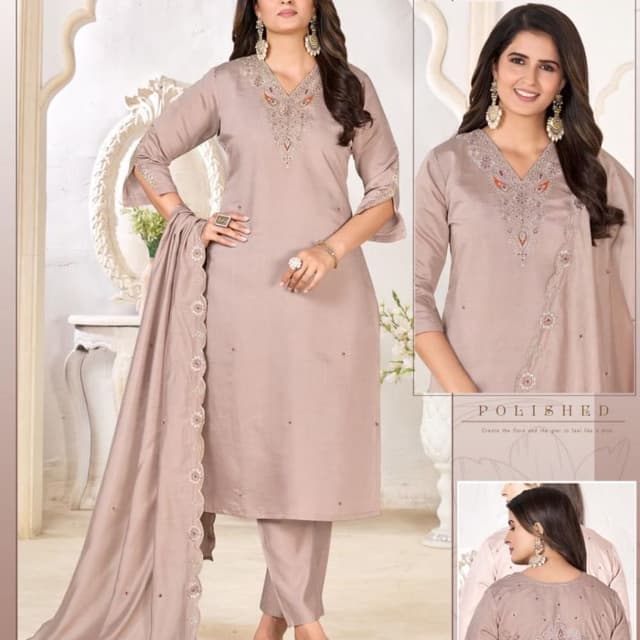 Beige, Taupe, Rose Gold, Brown Salwar Kameez Set