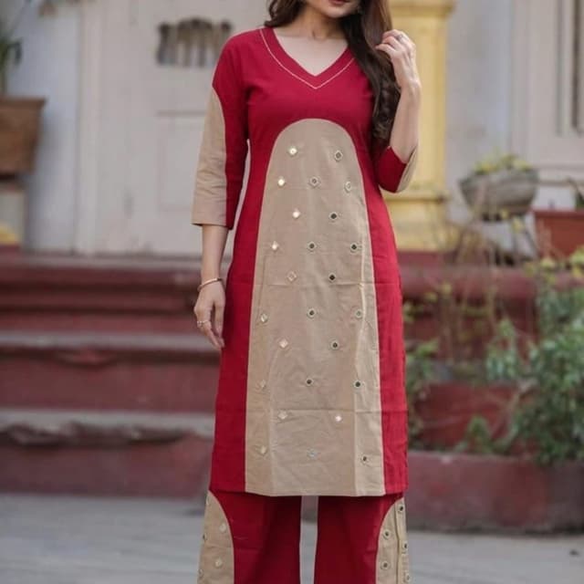 Red and Beige Kurta and Palazzo Set