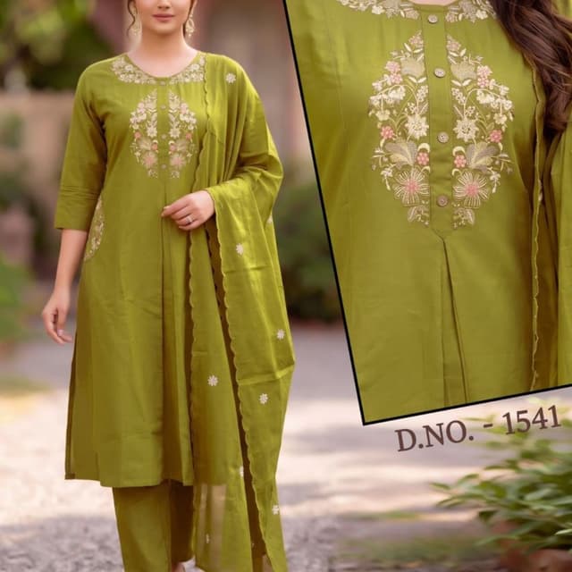 Olive Green, Pink, White, Beige Kurta Set
