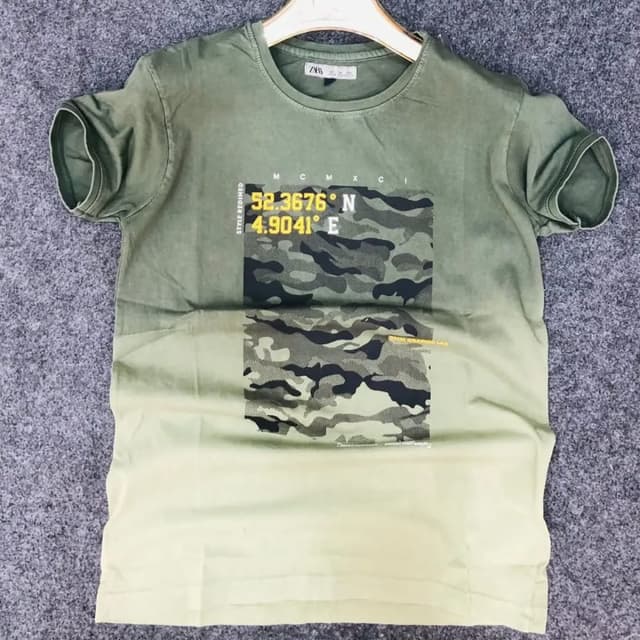 Olive Green, Light Green, Black, Beige T-Shirt