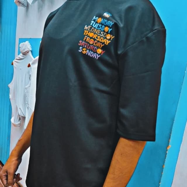 Black with multicolored print T-shirt