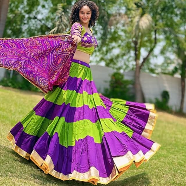 Purple and Lime Green Lehenga Choli