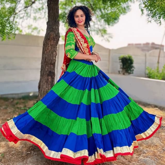 Green, Blue, Red, Gold Lehenga Choli