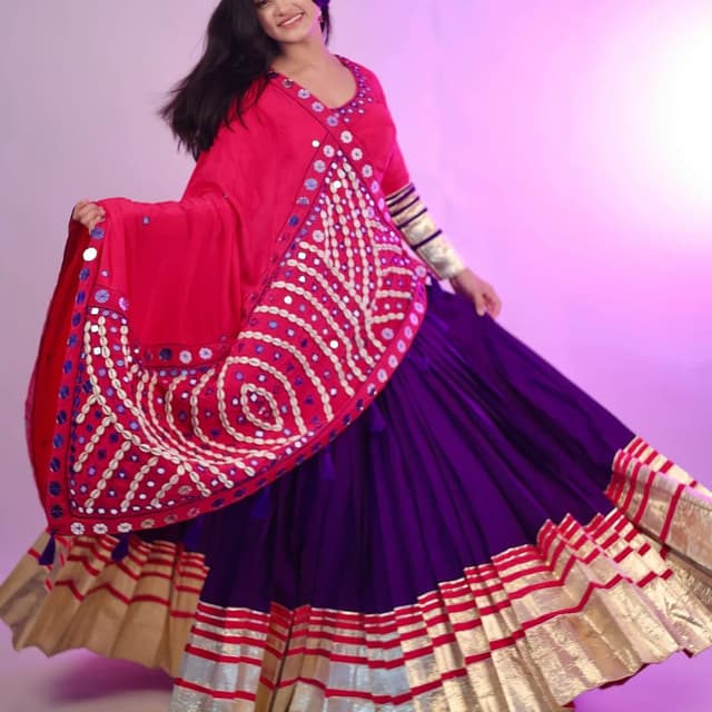 Hot Pink and Deep Purple with Gold and Red accents Lehenga Choli