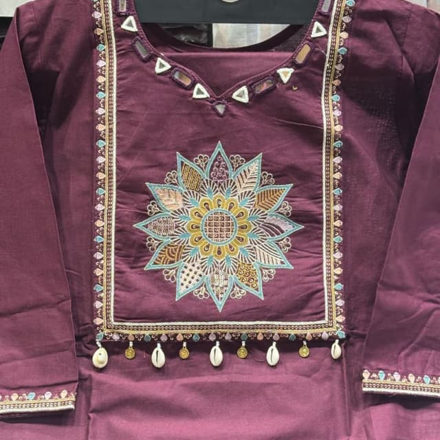 Maroon, Gold, Teal, Beige, White Kurti