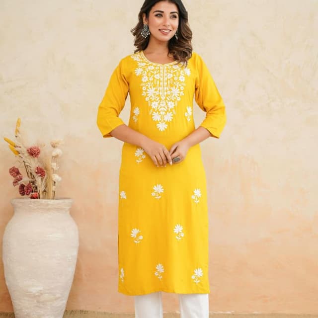 Yellow, White Kurta