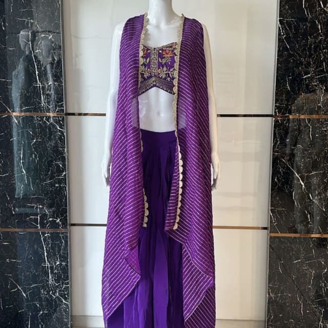 Purple, Gold Lehenga Choli with Jacket
