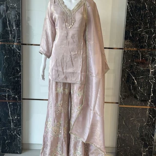 Powder Pink, Gold, Silver Sharara Suit