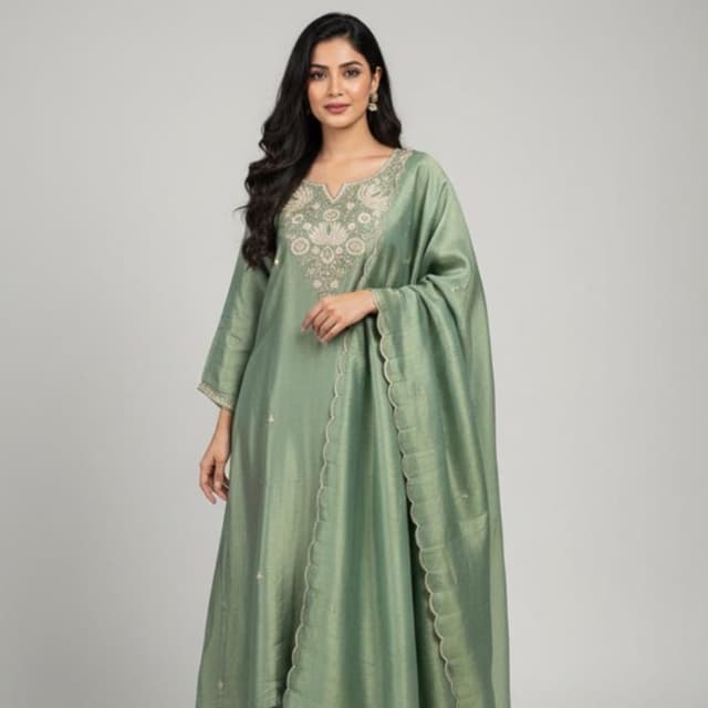 Sage Green with subtle golden-beige accents Kurta Set with Dupatta