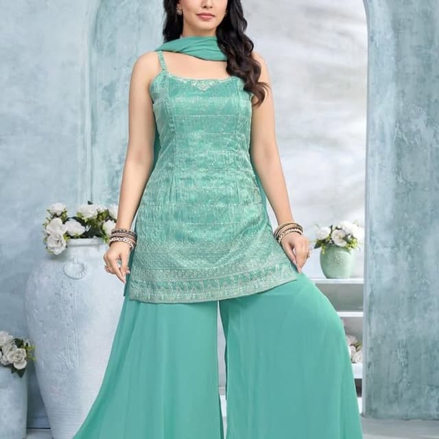 Teal Sharara Suit