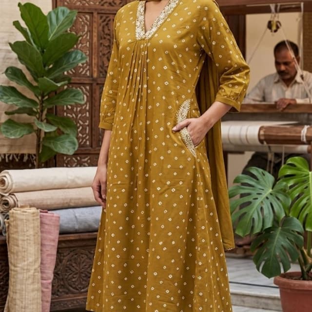 Mustard Yellow with White Kurta Set