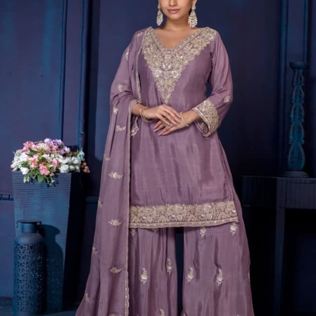 Lavender with Gold embroidery Sharara Suit