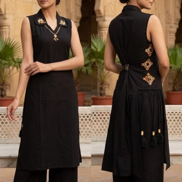 Black with gold accents Kurta set with Palazzo pants