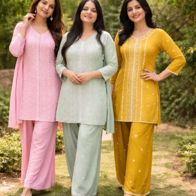 Pink, Mint Green, Mustard Yellow Kurta Set