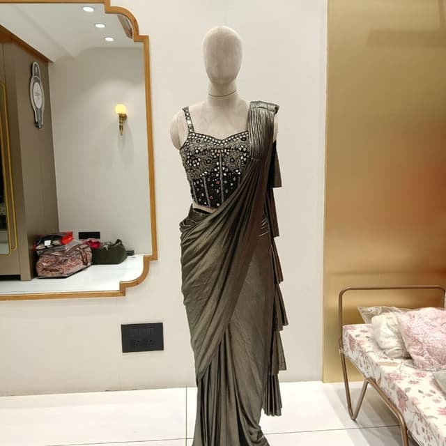 Black and Olive Green/Bronze Saree