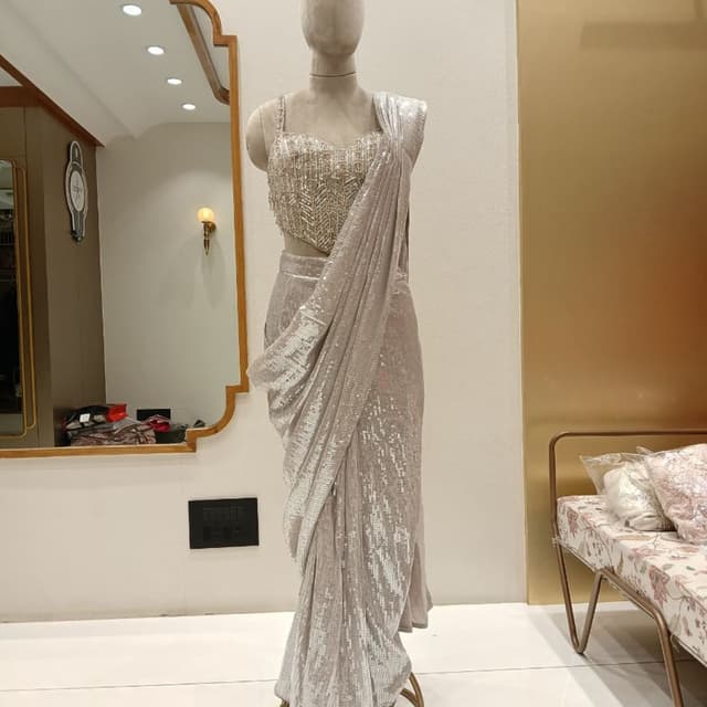 Silver, Grey Saree