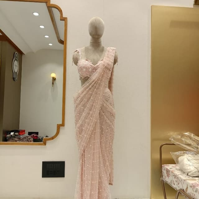 Light Pink, Pearl White Saree and Blouse