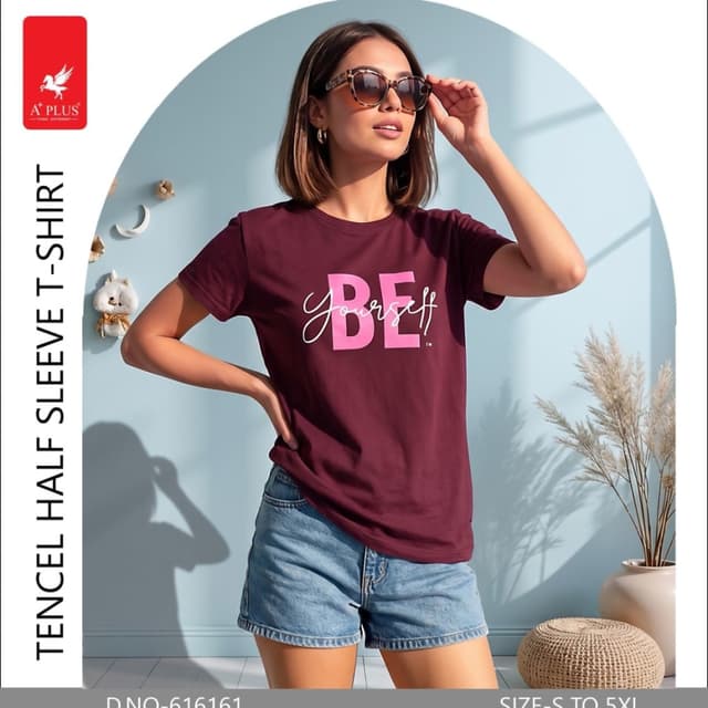 Maroon with pink and white text T-shirt