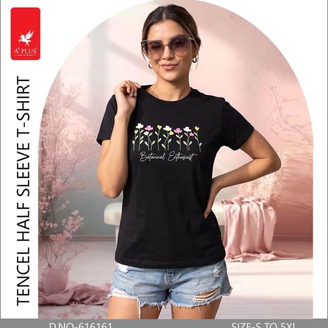 Black with multi-colored floral print T-shirt